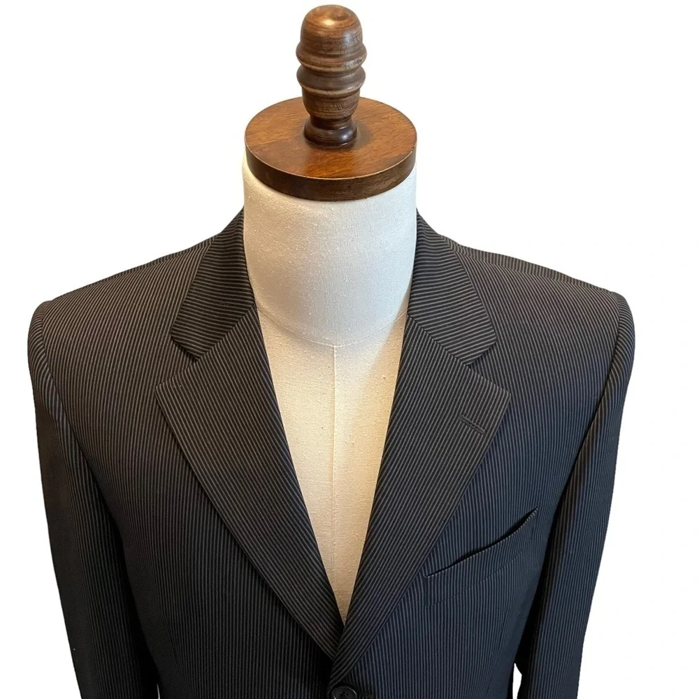 Jack Victor Suit Blazer Jacket Black Pinstripe 40R Wool Super 110 Workwear
